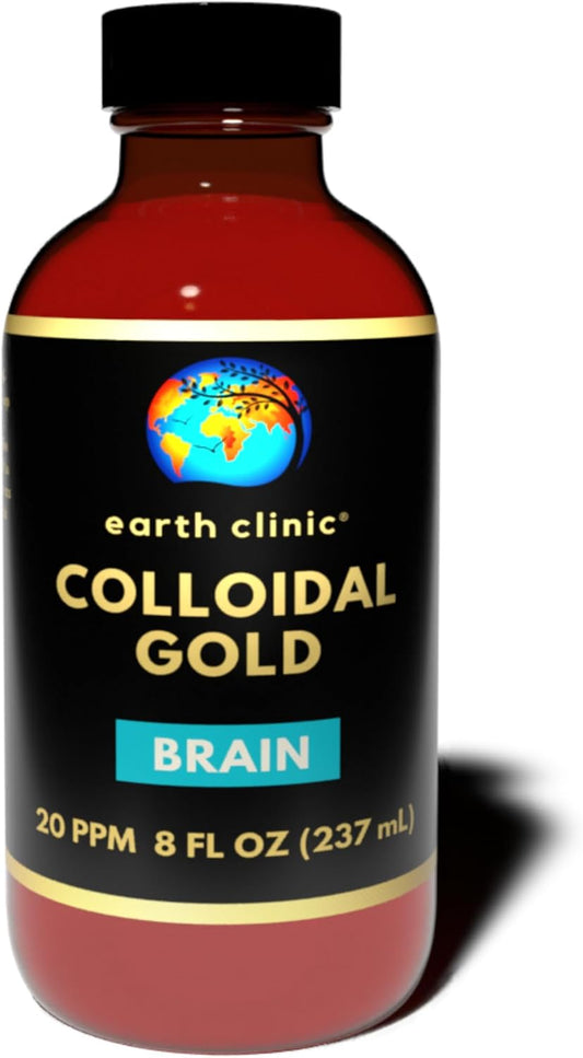 Earth Clinic Colloidal Gold 20 ppm - 8 oz (237 mL) for Natural Brain Support and Cognitive Function Boost