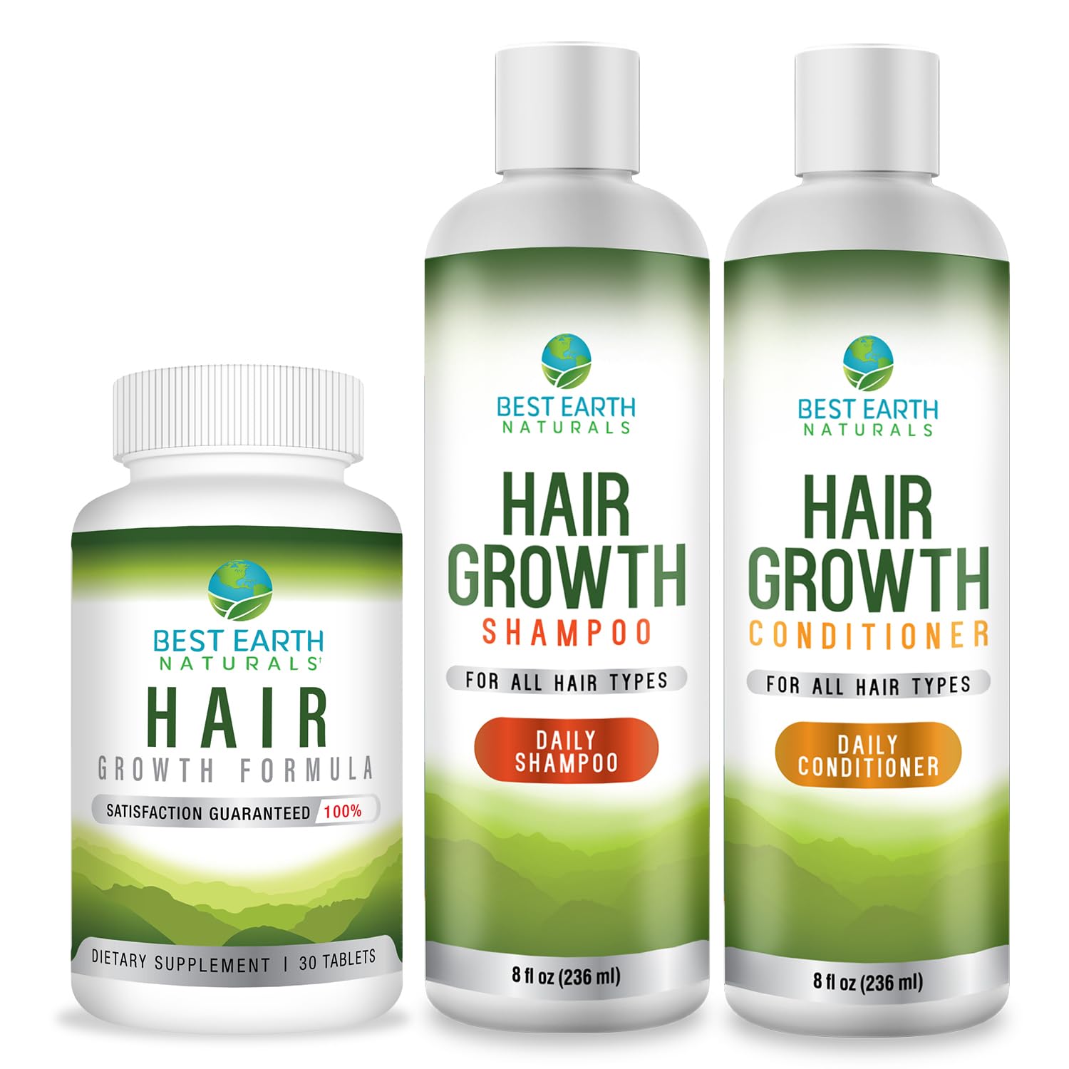 Earth Naturals Hair Growth Starter Set: Hair Growth Vitamins, Shampoo, and Conditioner Kit