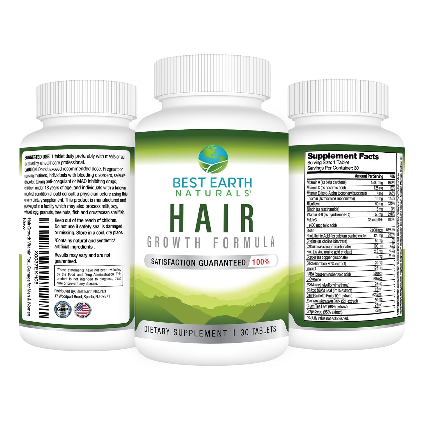 Earth Naturals Hair Growth Starter Set: Hair Growth Vitamins, Shampoo, and Conditioner Kit