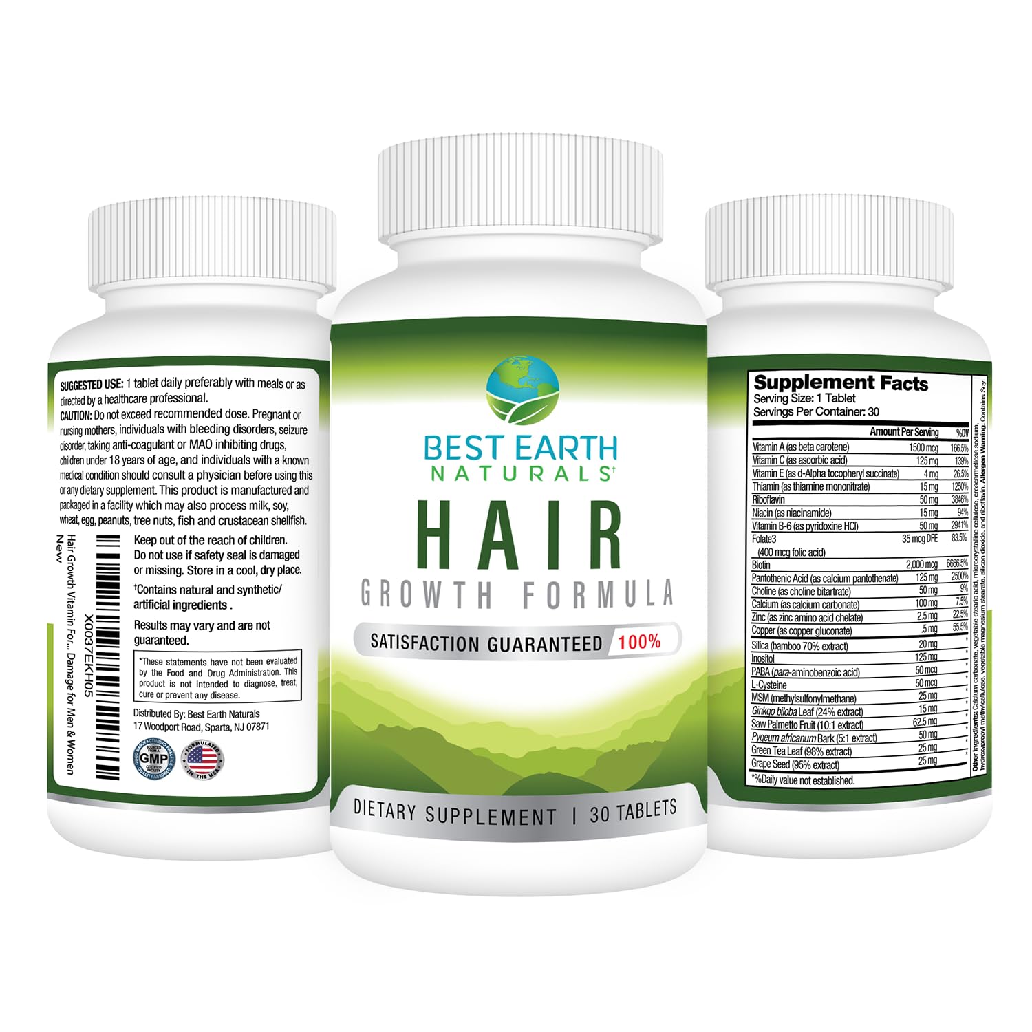 Earth Naturals Hair Growth Starter Set: Hair Growth Vitamins, Shampoo, and Conditioner Kit