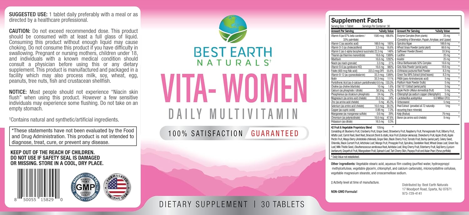 Earth Naturals VITA Women's Multivitamin for Immune Support, Vitality & Well-Being - 100+ Vitamins, Minerals, & Herbs