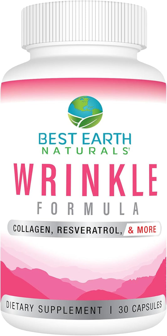 Earth Naturals Wrinkle Formula with Hyaluronic Acid, Niacinamide, Multi Vitamin, Collagen - Skin Vitamins for Men and Women - 30 Capsules