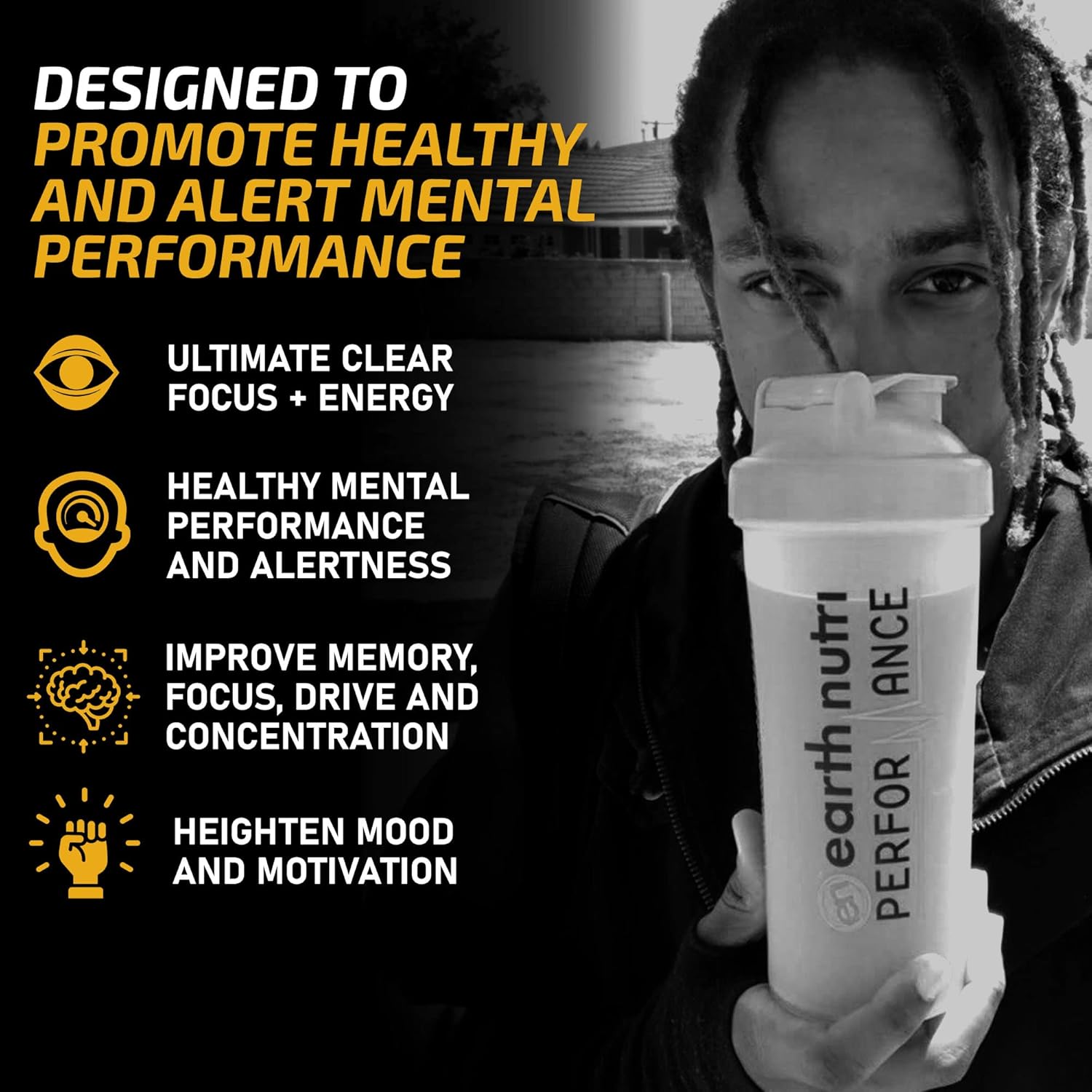 Earth Nutri Mango Energy + Focus Powder with Peak02, AlphaSize, Cognizin - 20 Servings