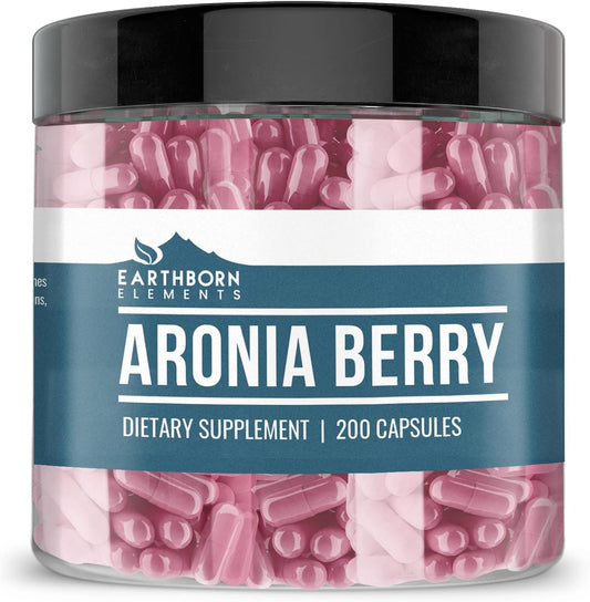 Earthborn Elements Aronia Berry Capsules - 200 Count, Pure & Undiluted with No Additives