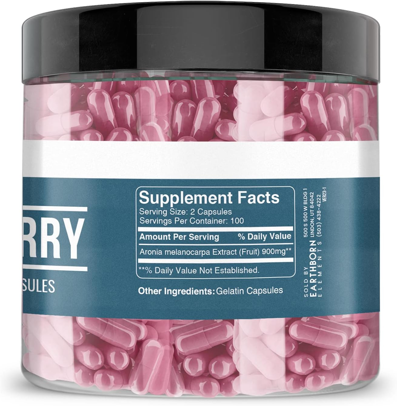 Earthborn Elements Aronia Berry Capsules - 200 Count, Pure & Undiluted with No Additives