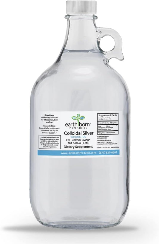 Earthborn Products Monatomic Colloidal Silver 100 ppm 64 oz Bottle - Immune Support