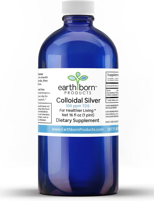 EARTHBORN PRODUCTS Monatomic Colloidal Silver 100ppm Immune Support 16oz Bottle