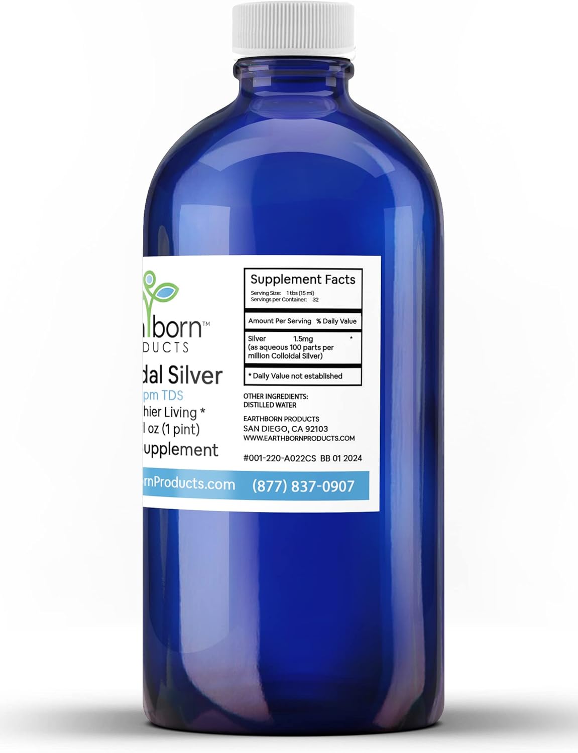 EARTHBORN PRODUCTS Monatomic Colloidal Silver 100ppm Immune Support 16oz Bottle