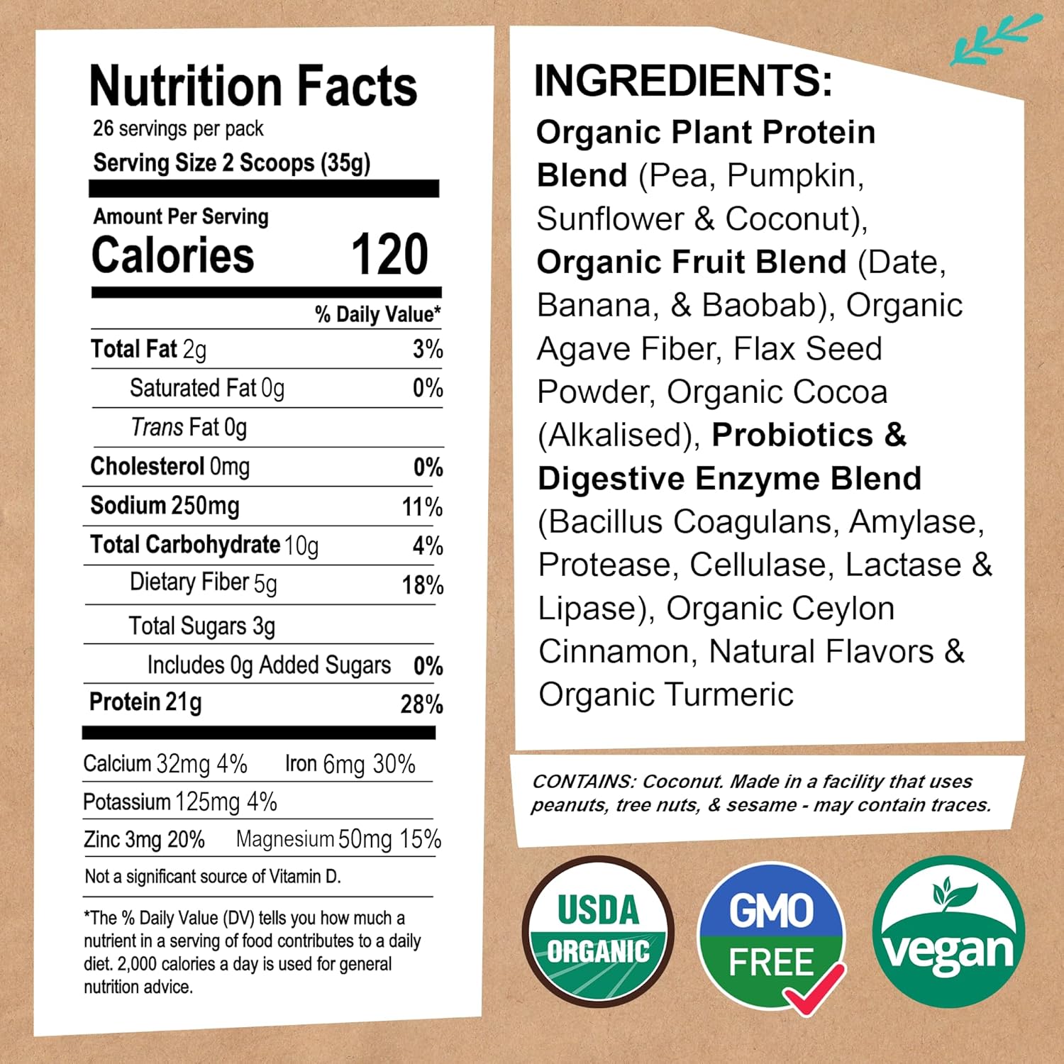 EarthChimp Organic Vegan Protein Powder with Probiotics - Non GMO, Dairy Free, Plant Based Protein for Men and Women - Gluten Free - 26 Servings (32 oz, Plain & Unsweetened)