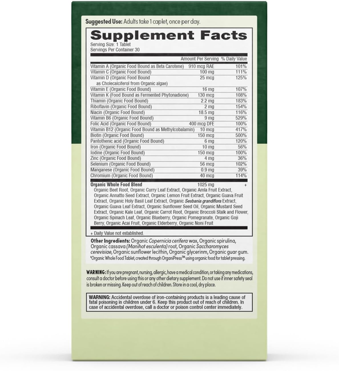 EarthFirst Organic Women's Multivitamin with Iron, Vitamin B12 & More - 30 Count