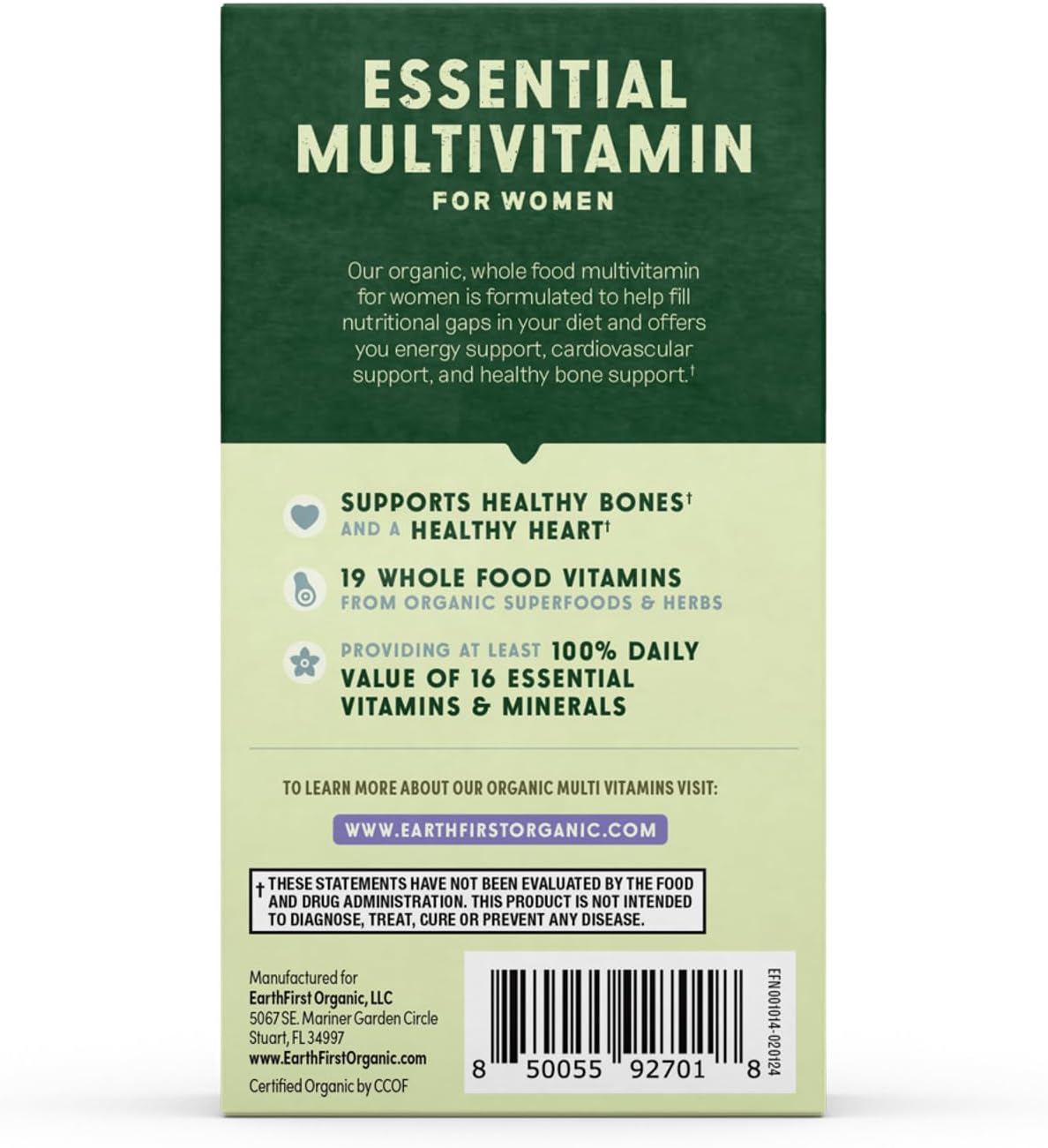 EarthFirst Organic Women's Multivitamin with Iron, Vitamin B12 & More - 30 Count
