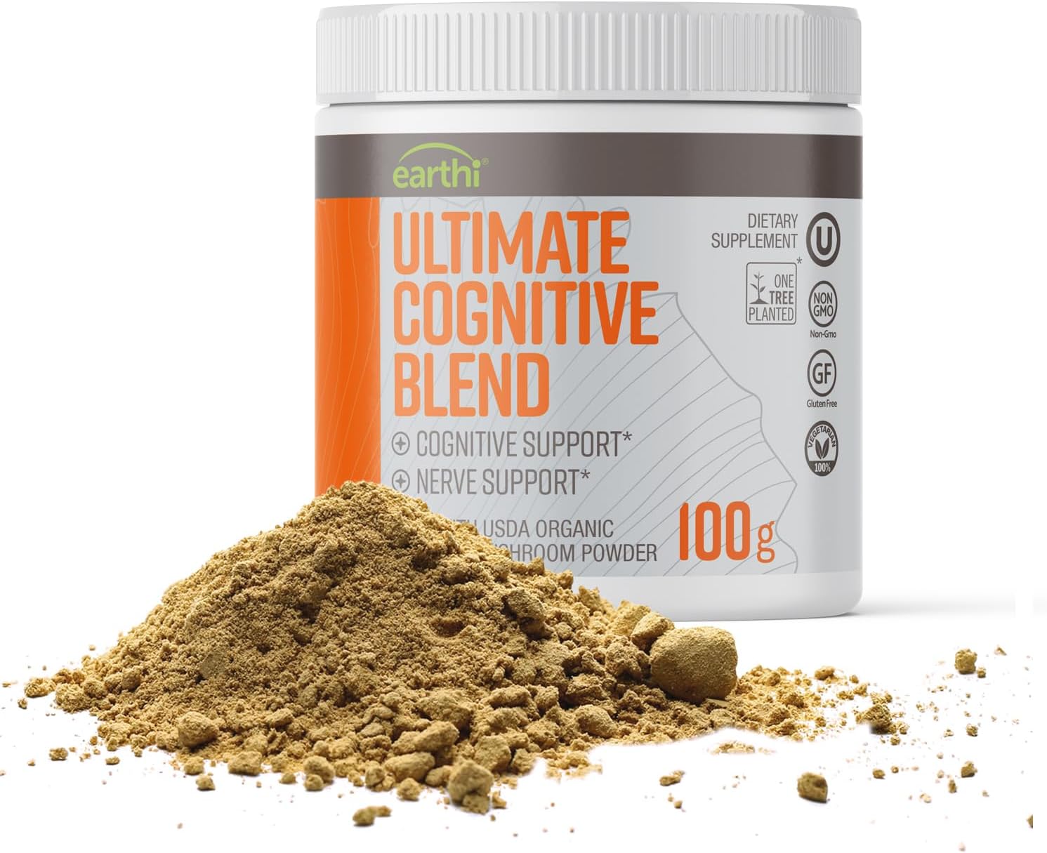 Earthi Ultimate Organic Lion's Mane Mushroom Powder for Cognitive Function, Mood, Immune Support - 100g