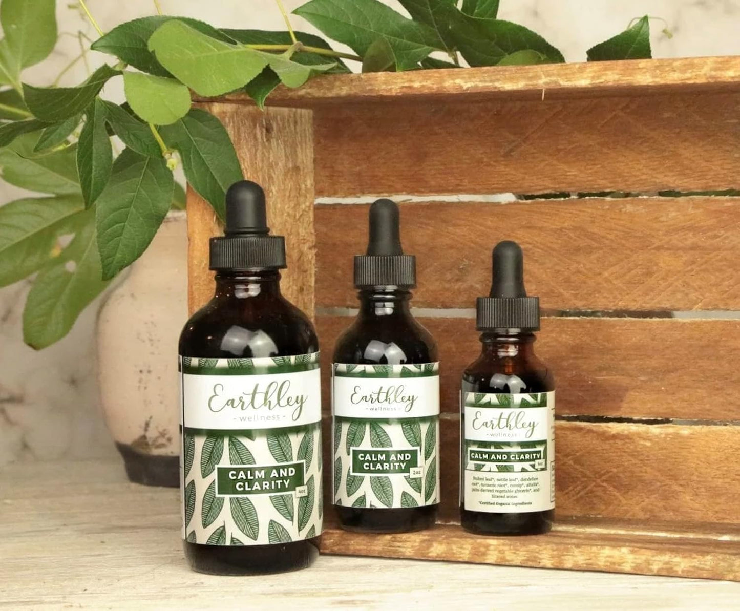 Earthley Wellness Calm and Clarity Herbal Tincture 2oz - Natural Stress Relief and Mental Focus Formula