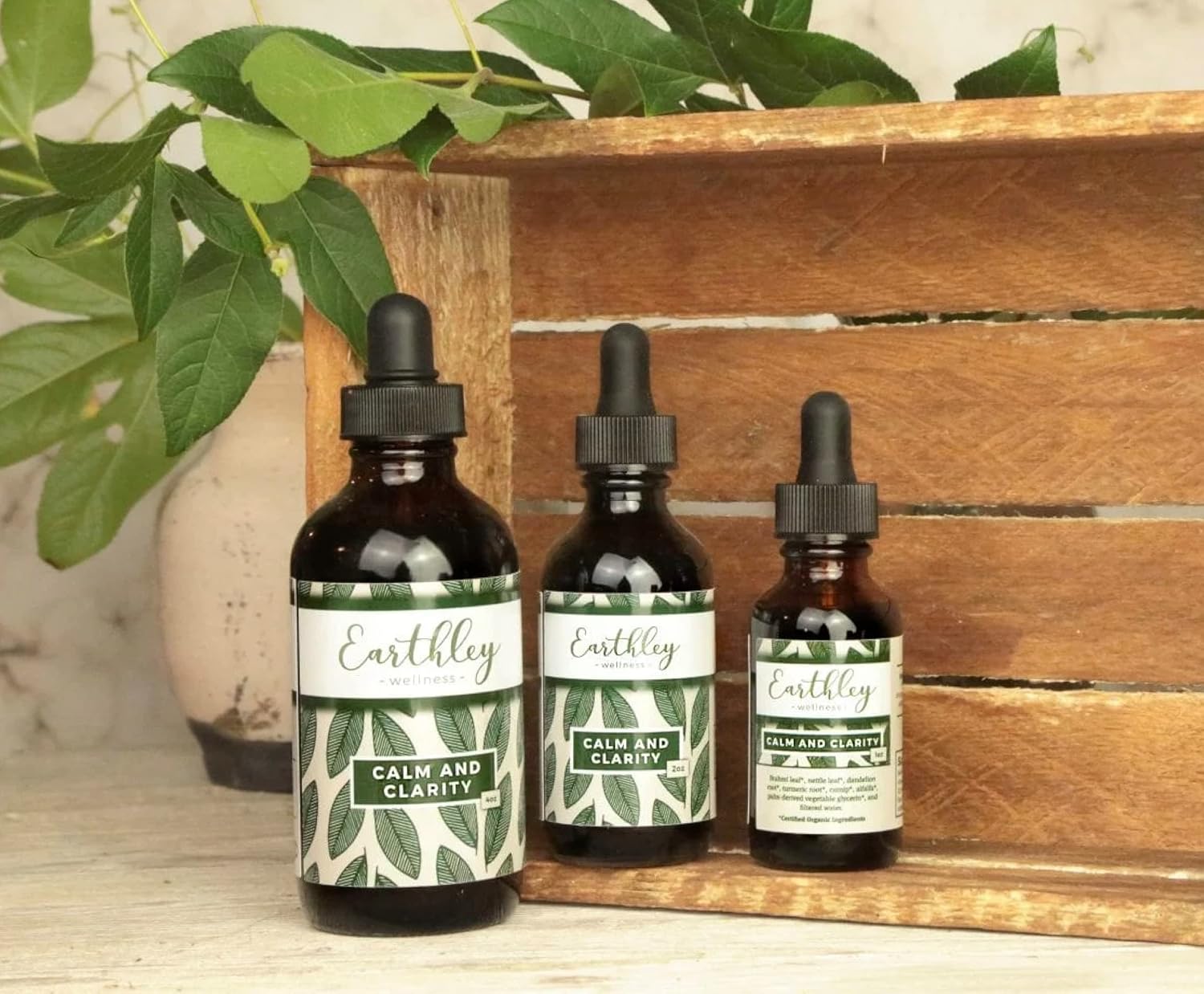 Earthley Wellness Calm and Clarity Herbal Tincture 2oz - Natural Stress Relief and Mental Focus Formula