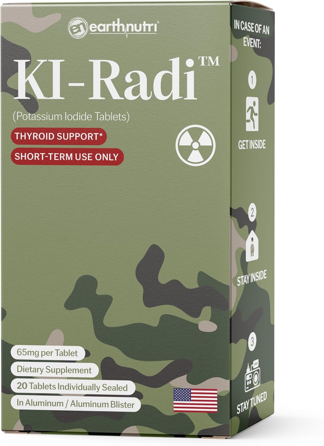 EarthNutri KI-Radi™ Potassium Iodide Tablets 65 mg - 20 Tablets, Foil-Foil Blister Packaging - Potassium Iodide Supplement