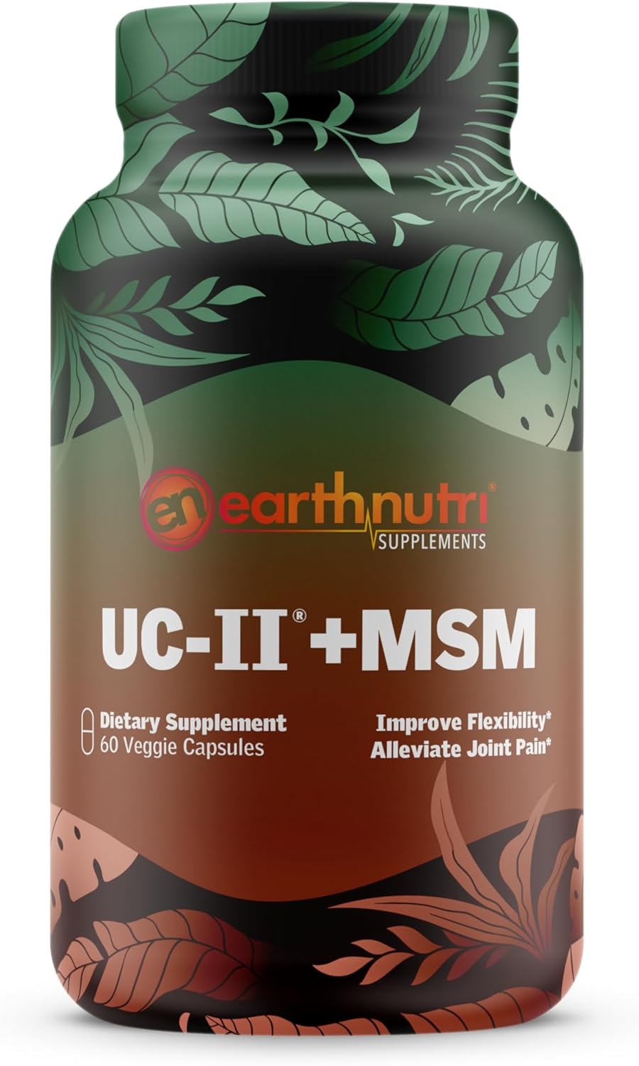 EarthNutri UC-II + MSM Capsules for Bone Health and Joint Flexibility - Supports Healthy Joint Repair and Mobility - 40mg UC-II Collagen & 1000mg MSM - 60 Count Veg Caps