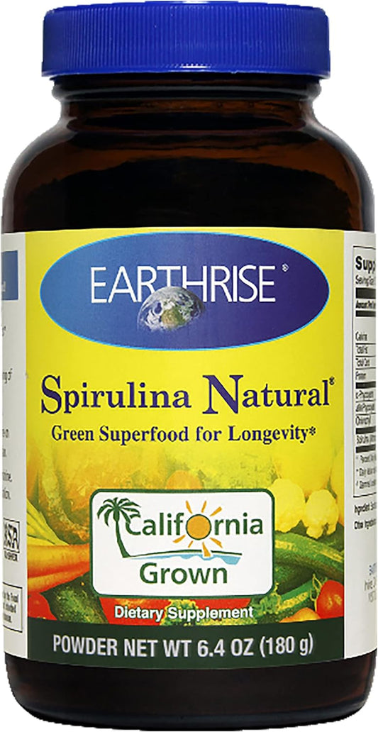 Earthrise Spirulina Natural 6.4oz Powder - Premium California Superfood, Vegan, Gluten-Free, Keto-Friendly, Non-GMO, High in Vitamins & Minerals