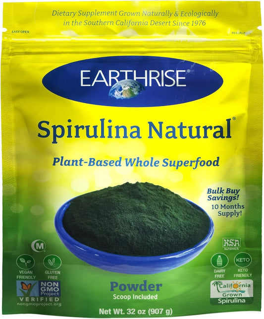 Earthrise Spirulina Natural Powder 32oz - Premium California Spirulina, Vegan, Gluten Free, Keto Friendly, Non-GMO Superfood, High in Vitamins & Minerals - 2 LB Pack