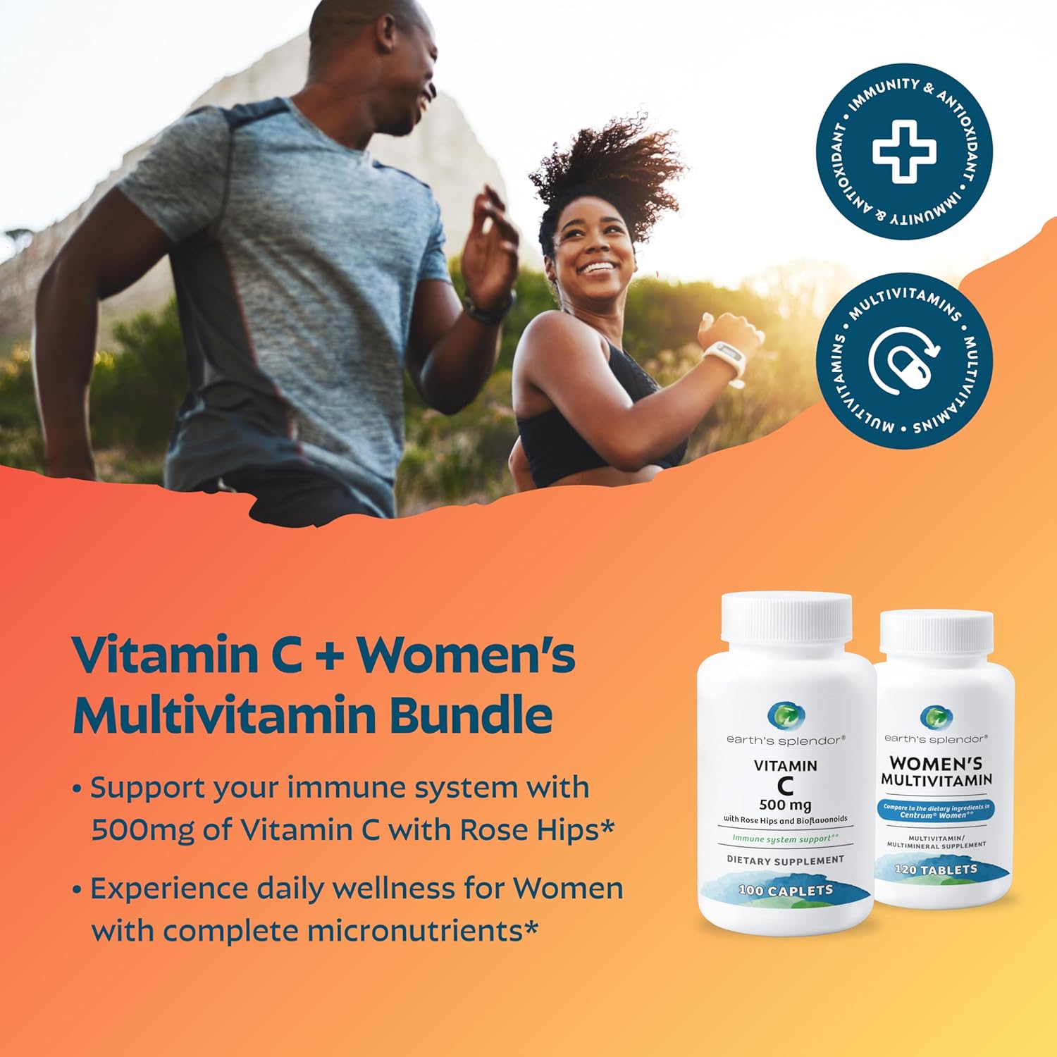 Earth's Splendor Women's Multivitamin for Wellness & Immune Support - Boost Metabolism, Antioxidant Health with Vitamin B12, C, D, Biotin, Rose HIPS - Gluten-Free, No Artificial Colors