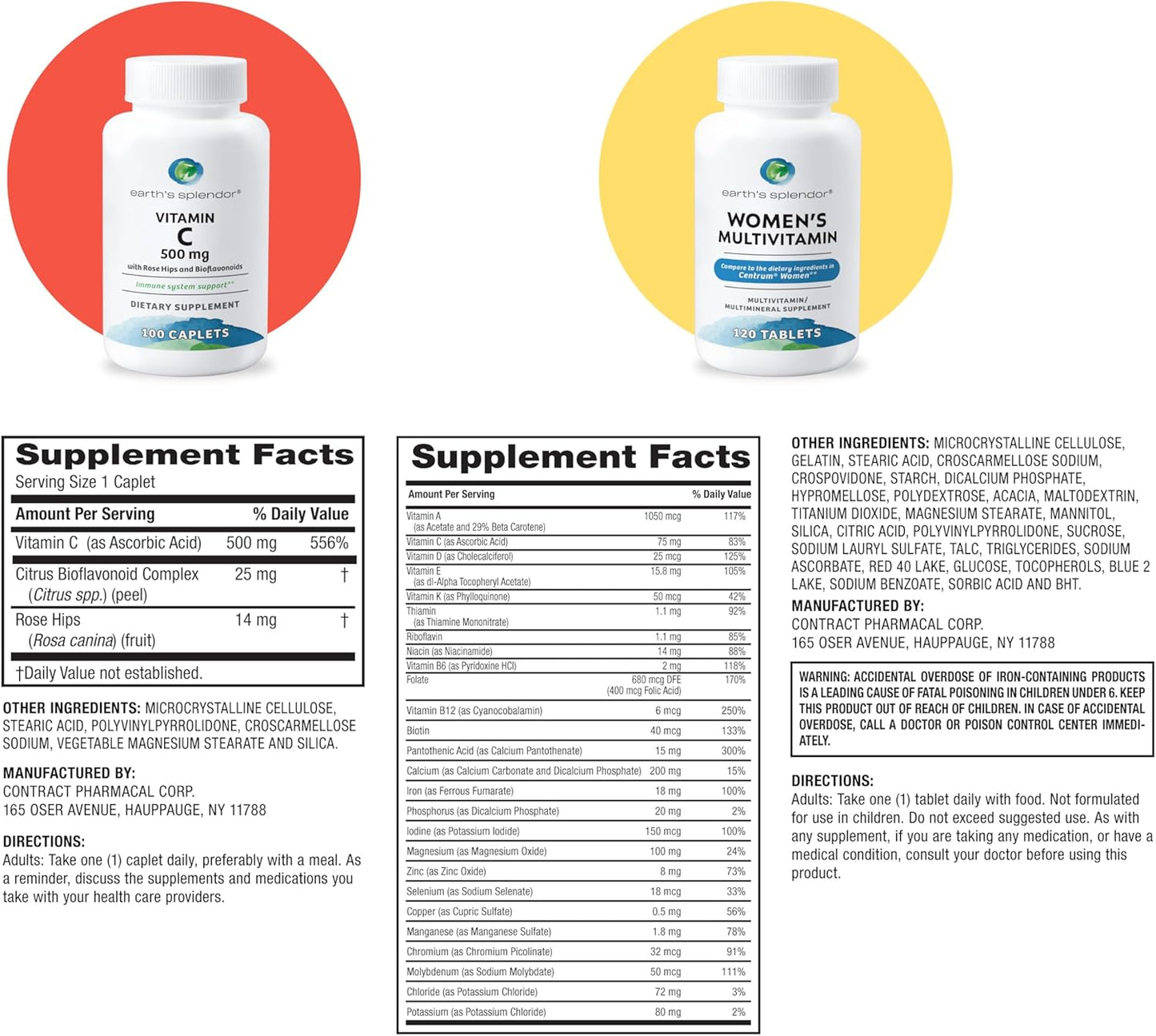 Earth's Splendor Women's Multivitamin for Wellness & Immune Support - Boost Metabolism, Antioxidant Health with Vitamin B12, C, D, Biotin, Rose HIPS - Gluten-Free, No Artificial Colors