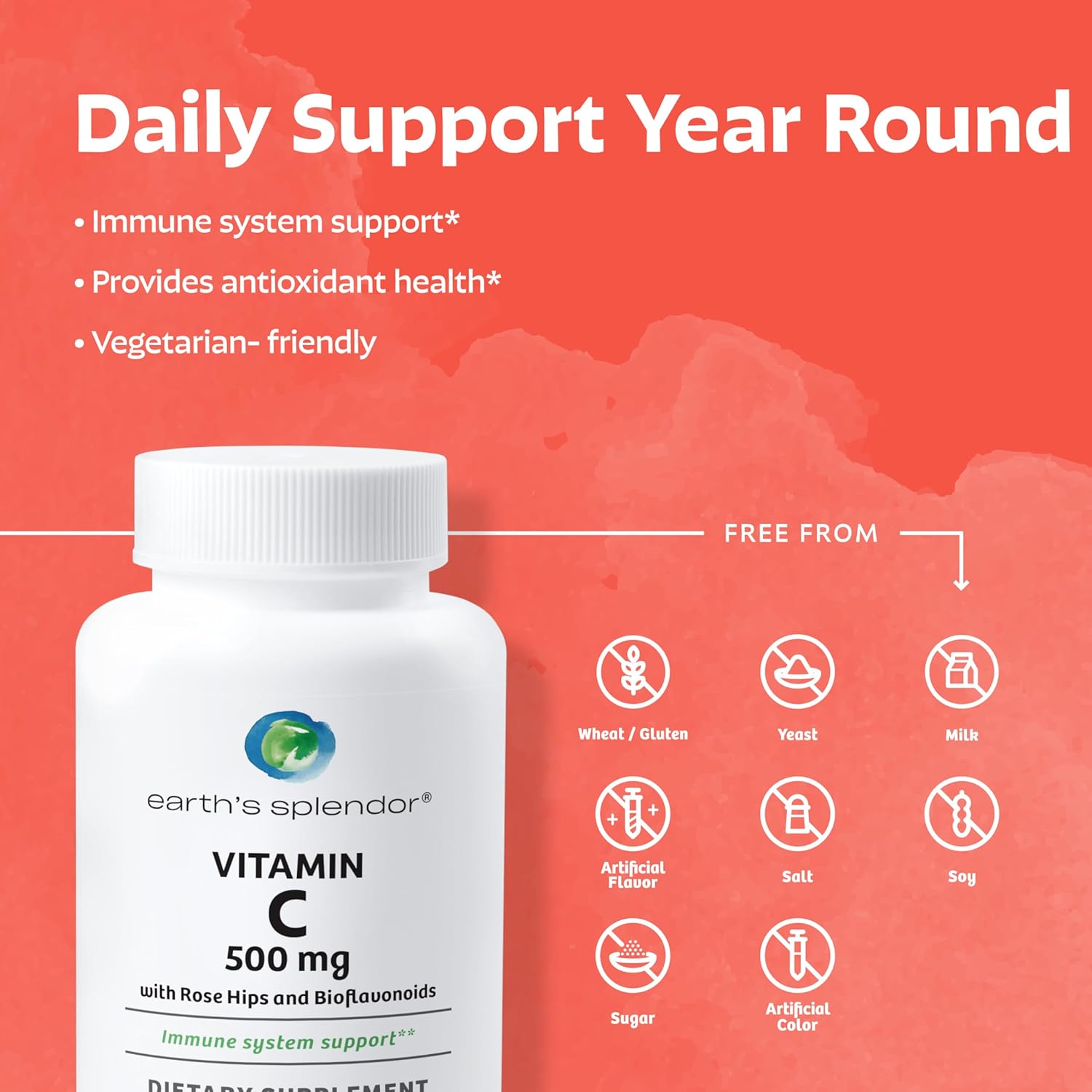 Earth's Splendor Women's Multivitamin for Wellness & Immune Support - Boost Metabolism, Antioxidant Health with Vitamin B12, C, D, Biotin, Rose HIPS - Gluten-Free, No Artificial Colors