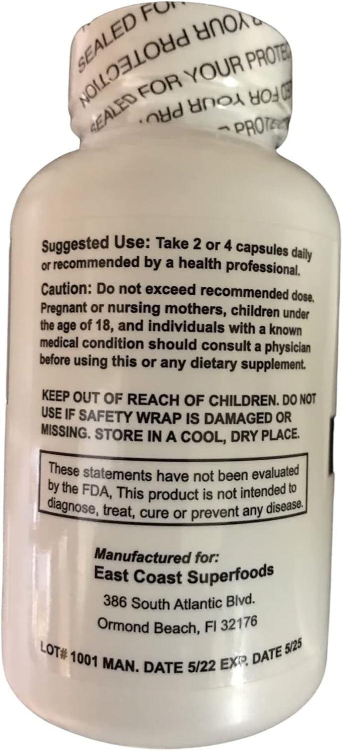 East Coast Superfoods Calaguala 500mg Capsules - 100 Count (Kalawalla) Polypodium Leucotomos Supplement