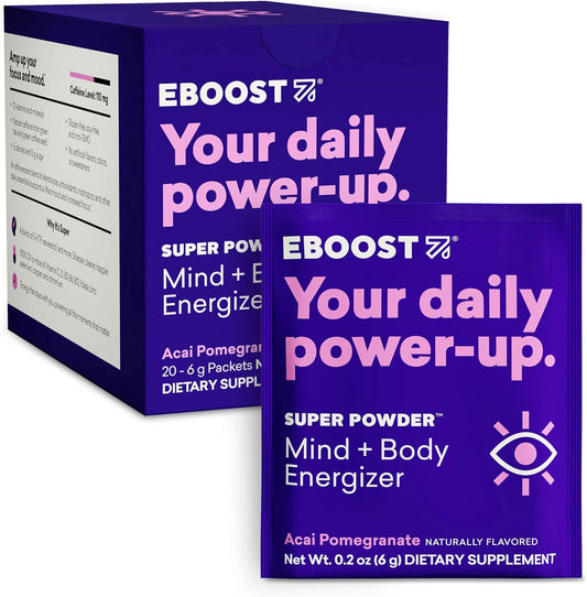 EBOOST Acai Pomegranate Energy Powder Drink Mix - Non-GMO Electrolyte Supplement with Vitamins - 20 Pack