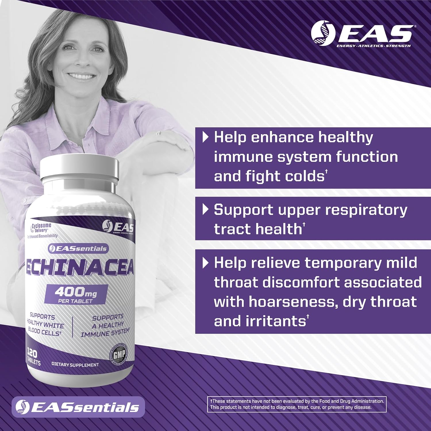 Echinacea 400mg Tri Blend Tablets for Immune & Respiratory Support | Enhanced Absorption with Cyclosome Delivery | Gluten Free & Non GMO | 120 Tablets
