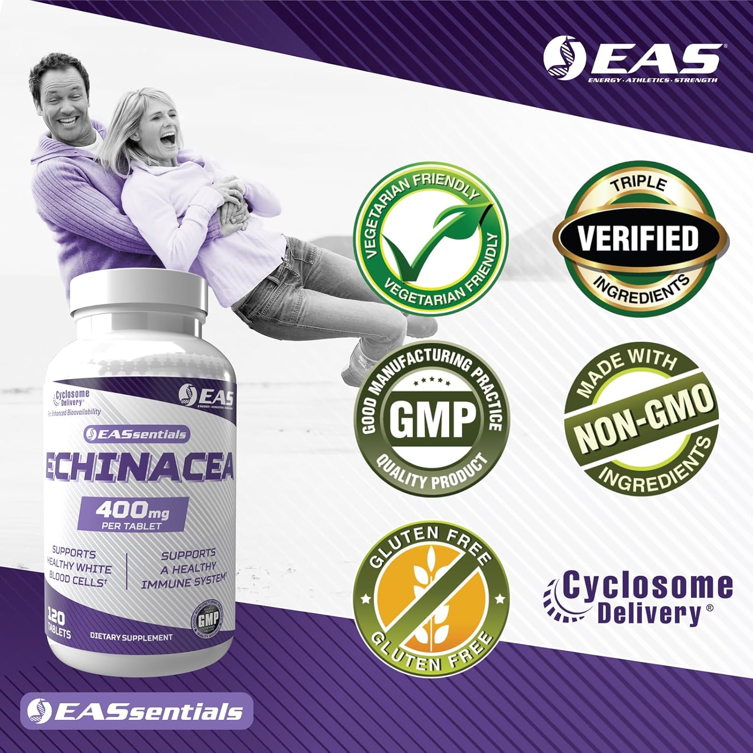 Echinacea 400mg Tri Blend Tablets for Immune & Respiratory Support | Enhanced Absorption with Cyclosome Delivery | Gluten Free & Non GMO | 120 Tablets