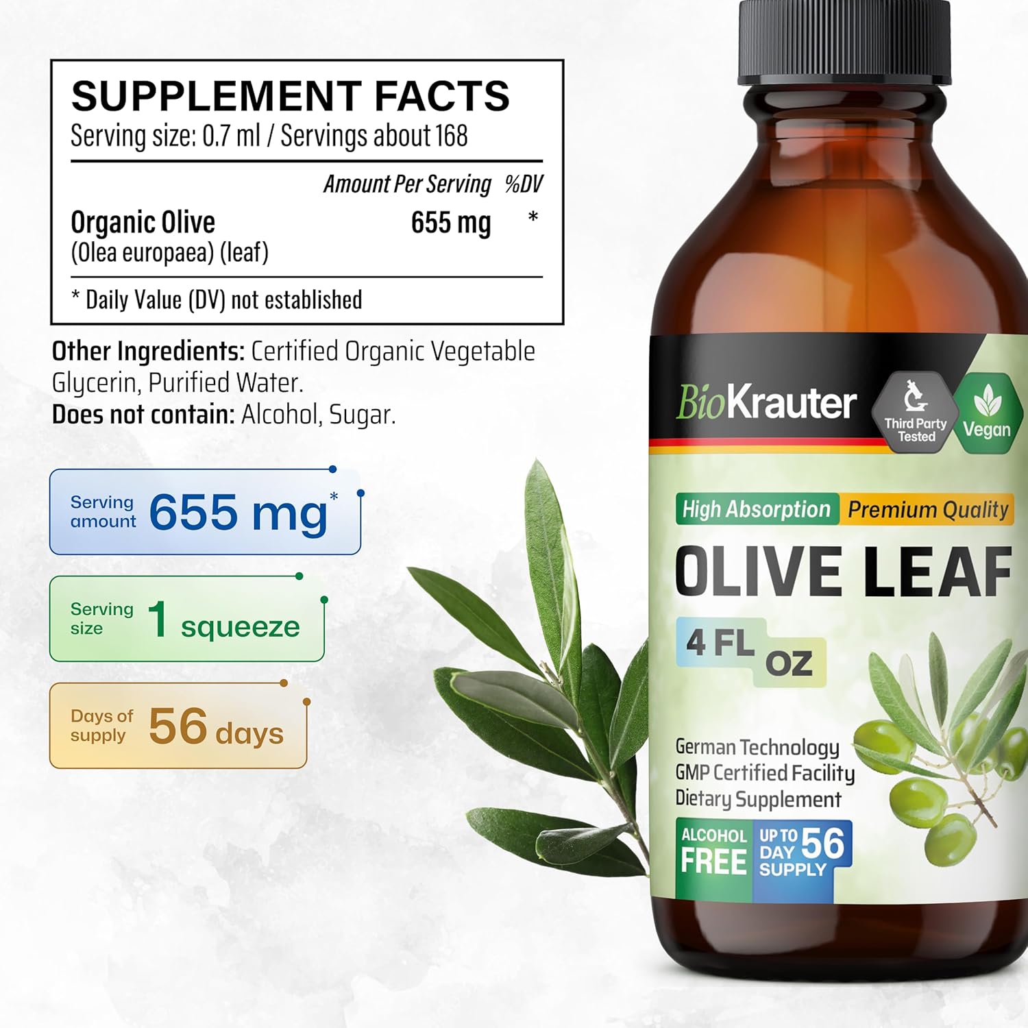 Echinacea and Goldenseal Tincture with Olive Leaf - 8 Fl. Oz. Immune Support Supplement