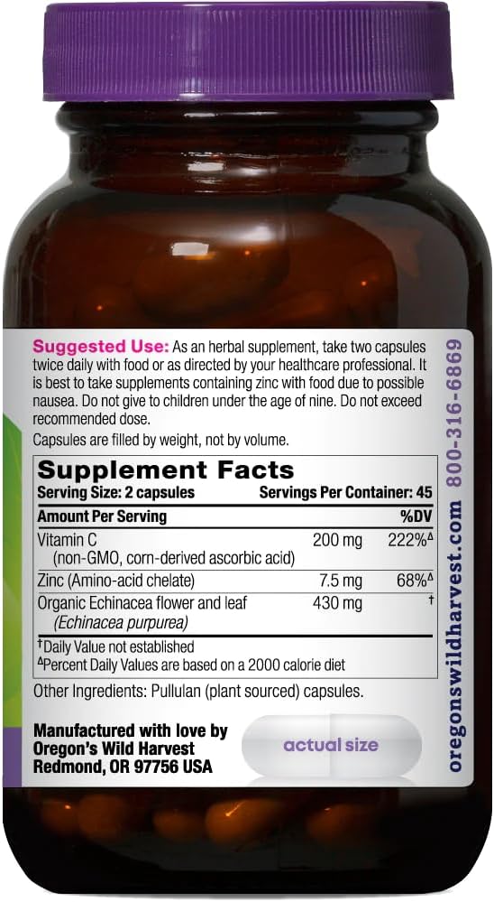 Echinacea Capsules with Zinc and Vitamin C by Oregon's Wild Harvest - 90 Count