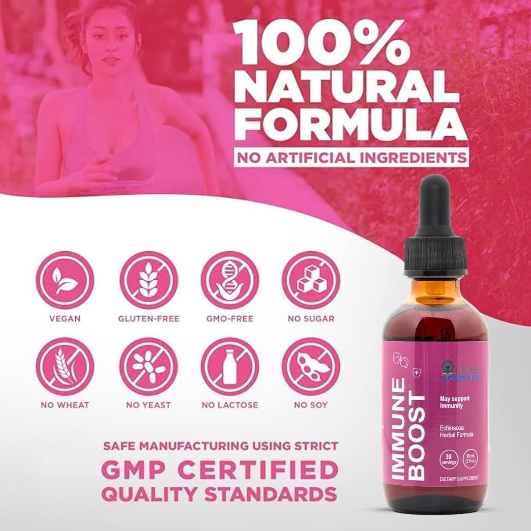 Echinacea Liquid Extract Immune Booster Drops - 2 Oz Vegan & Non-GMO Tincture for Rapid Immunity Support