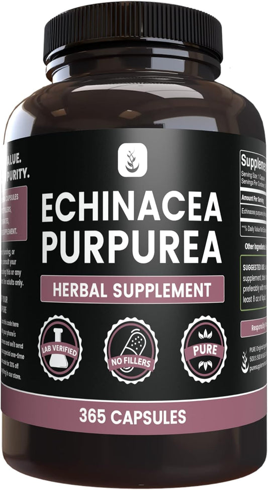 Echinacea Purpurea Capsules - 365 Count, No Magnesium or Rice Fillers, Lab Verified & Pure Ingredients