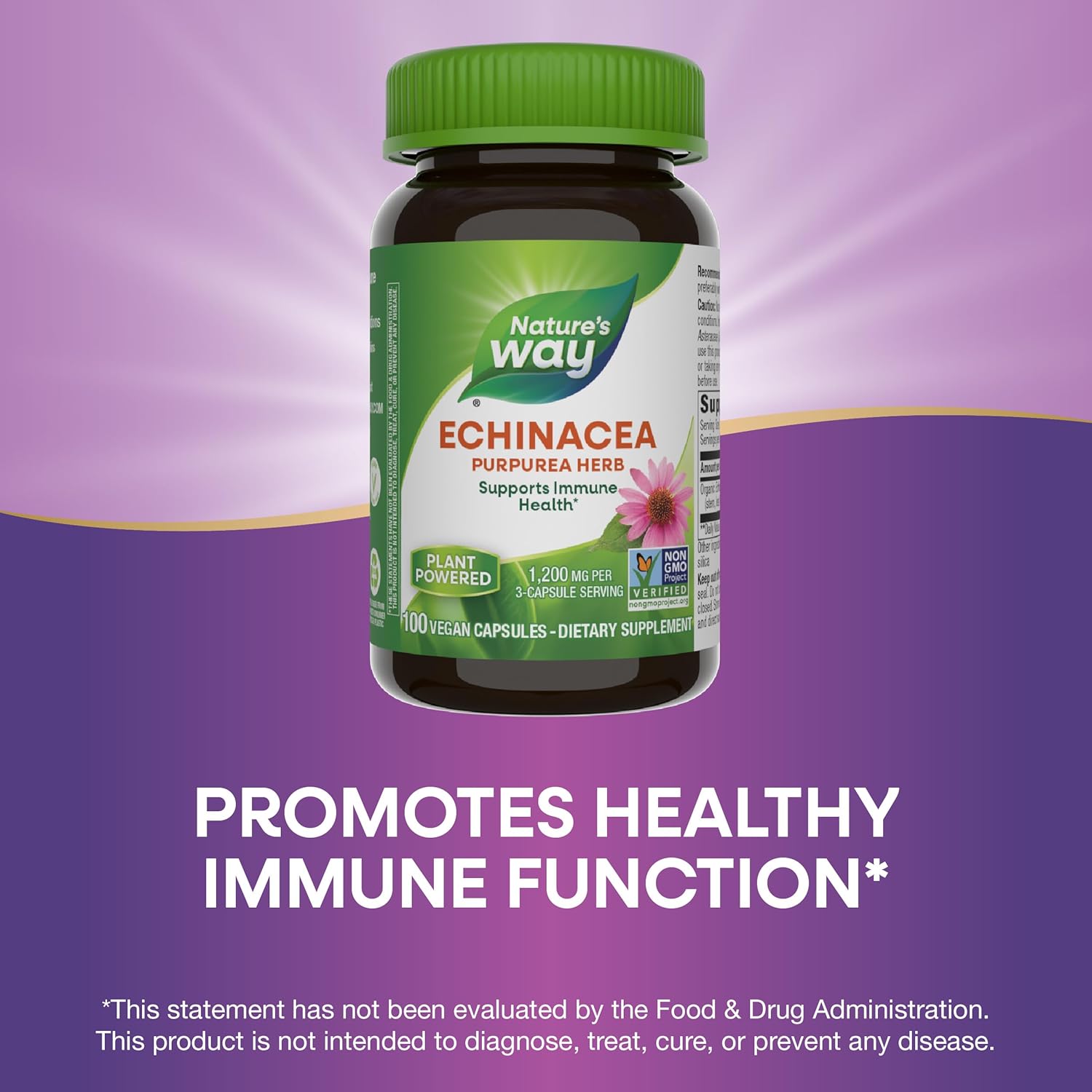 Echinacea Purpurea Herb Capsules - 1200mg per Serving, Immune Support, Non-GMO, Vegan - 100 Count