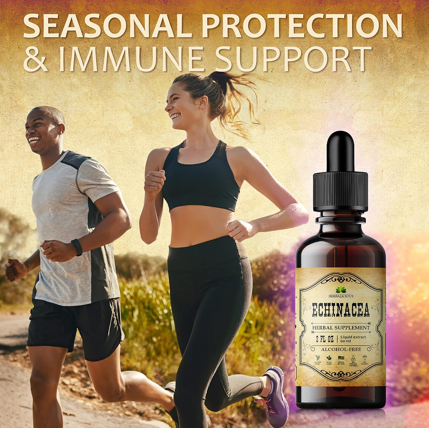 Echinacea Supplement Liquid Drops - Antioxidant-Rich Immune Support Formula - Vegan Herbal Tincture - Non-GMO, Alcohol-Free - 2 Fl Oz