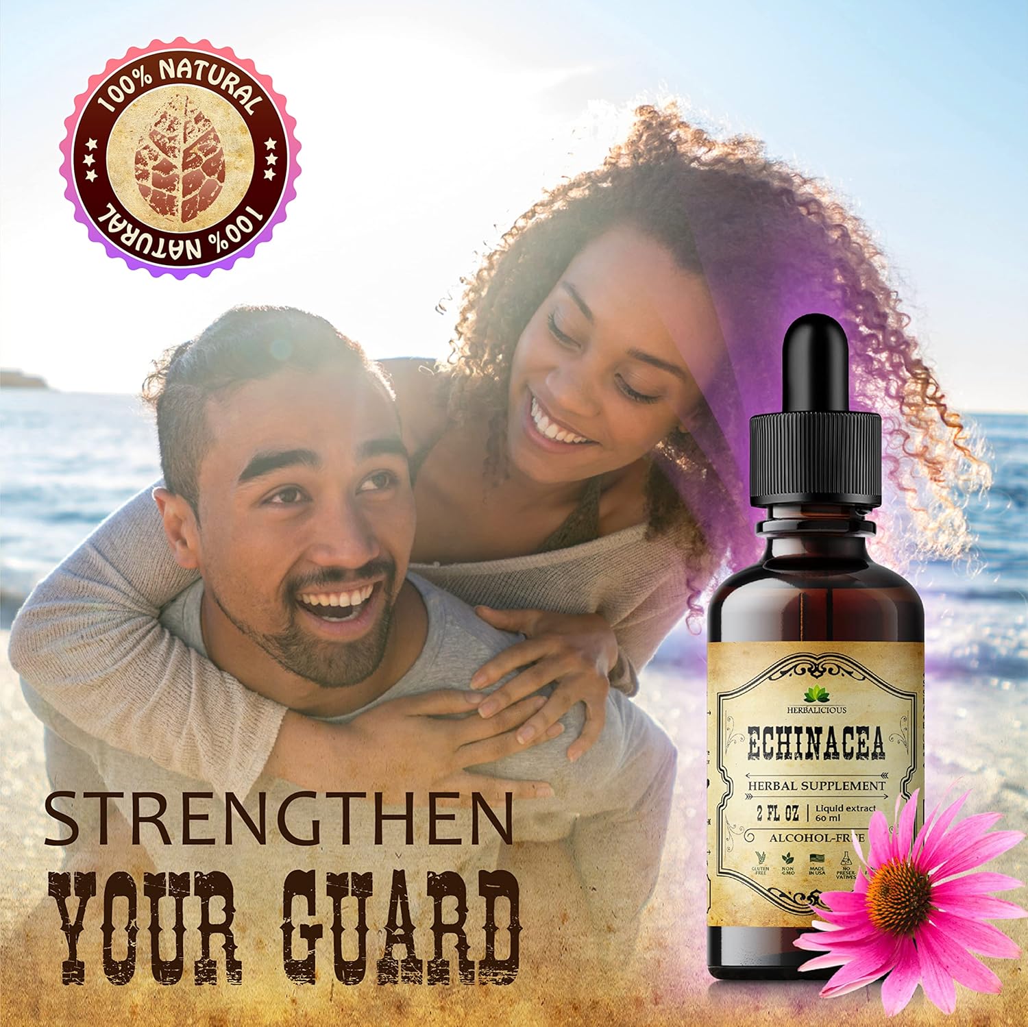 Echinacea Supplement Liquid Drops - Antioxidant-Rich Immune Support Formula - Vegan Herbal Tincture - Non-GMO, Alcohol-Free - 2 Fl Oz