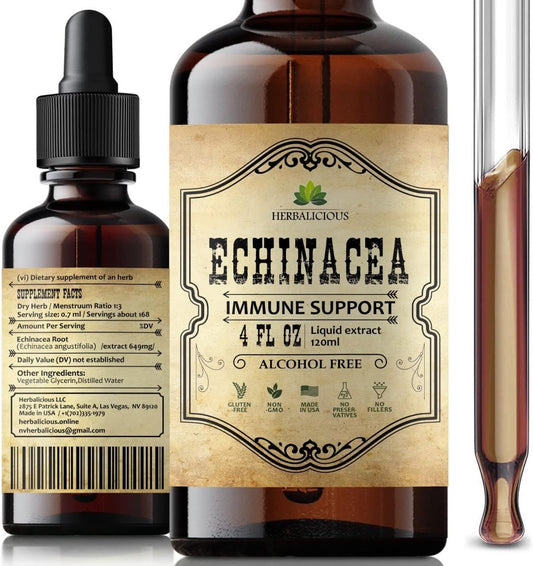 Echinacea Supplement Liquid Drops for Immune Support - Herbal Antioxidant Formula - Vegan Tincture, Non-GMO, Gluten-Free 4oz