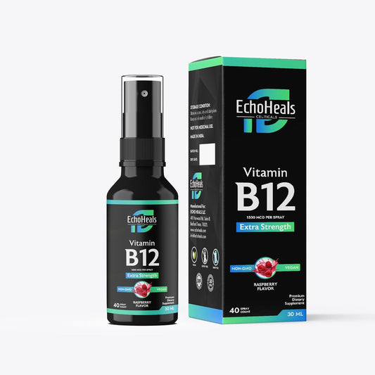 EchoHeals CEUTICALS Vitamin B12 Liquid Spray - Vegan Energy Support Supplement - Non-GMO Gluten Free - 40 Sprays x 1500mcg - Raspberry Flavor - 1 fl Oz