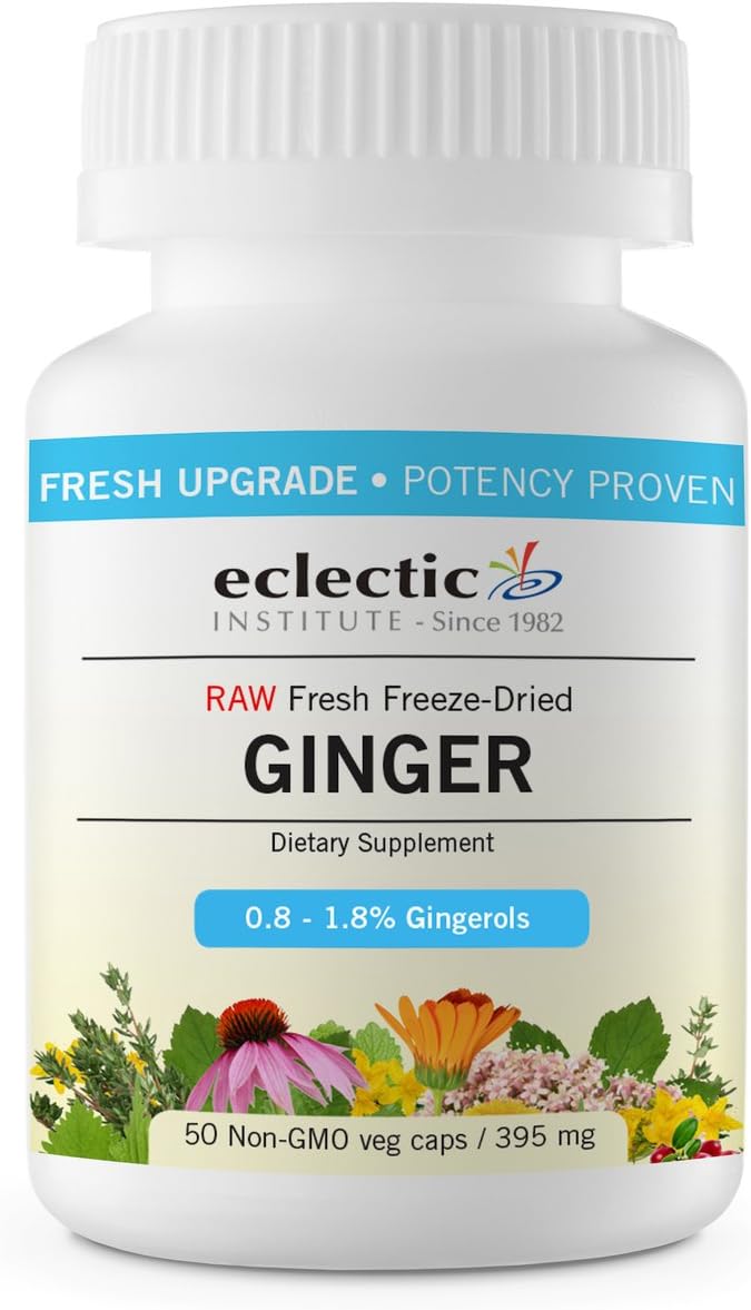 Eclectic Institute Organic Ginger Capsules 395mg - Focus, Digestion Support - 50 Count Bottle