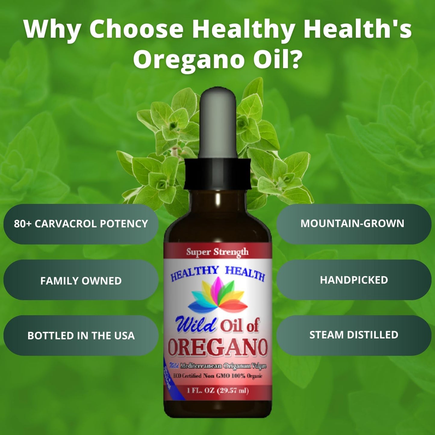 ECO Certified Organic Oregano Oil - Super Strength 86% Carvacrol - Non-GMO - Vegan - Immune Support - 1 oz