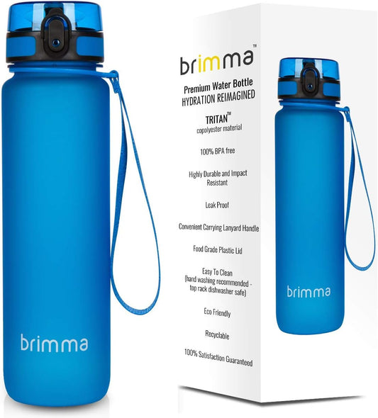 Eco-Friendly BPA-Free Sports Water Bottle with Leak-Proof Flip Top Lid - Ideal for Gym, Yoga, Running, Outdoors, Cycling, Camping - Brimma Premium Tritan Plastic Bottle