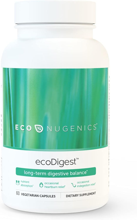 EcoNugenics EcoDigest Digestive Health Supplement - 60 Capsules - Herbal Enzyme Support for Gut Health