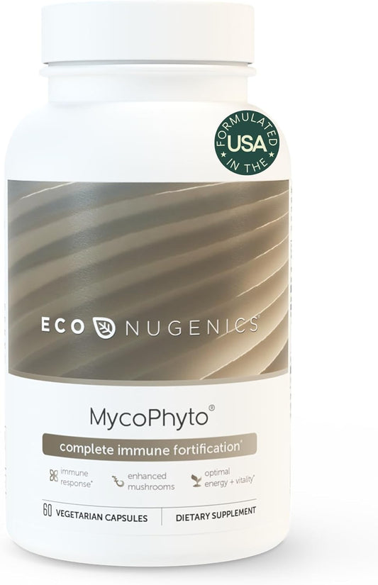 EcoNugenics MycoPhyto Complex: Immune Support Mushroom Supplement - 60 Capsules - Turkey Tail, Reishi, Cordyceps, Maitake - Energy, Gut Health, Brain Support