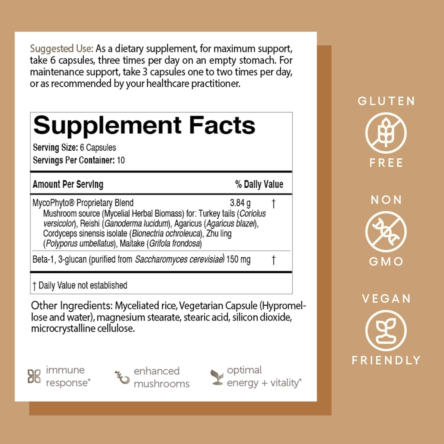 EcoNugenics MycoPhyto Complex: Immune Support Mushroom Supplement - 60 Capsules - Turkey Tail, Reishi, Cordyceps, Maitake - Energy, Gut Health, Brain Support