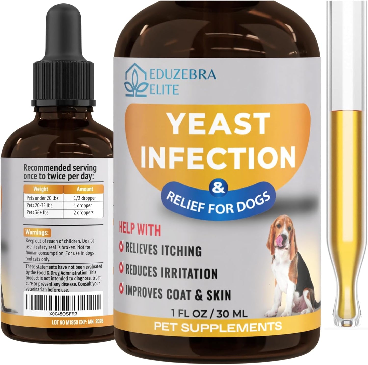EDUZEBRA Dog Yeast Infection Treatment - Soothes Itching & Inflammation, Ear Infection Relief