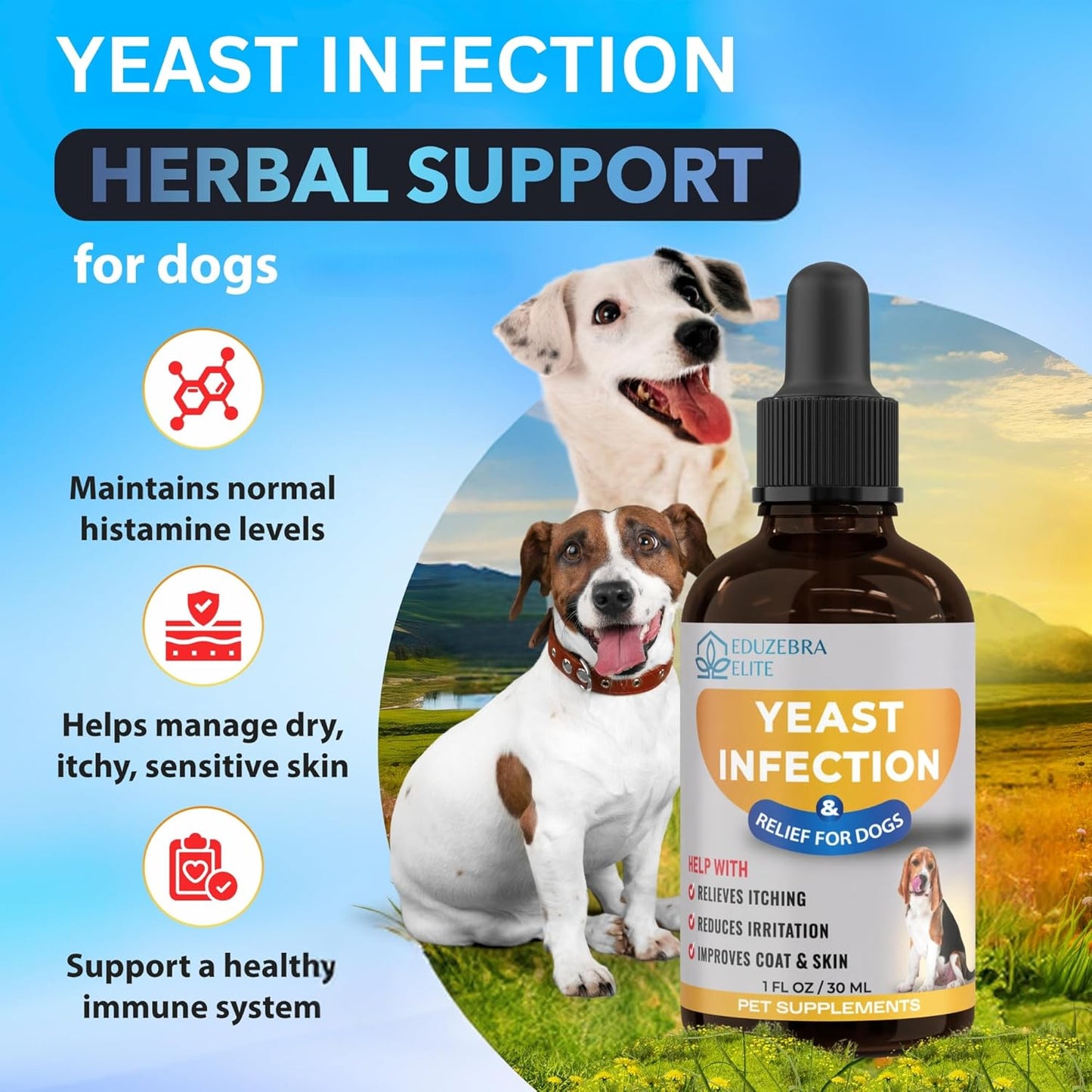 EDUZEBRA Dog Yeast Infection Treatment - Soothes Itching & Inflammation, Ear Infection Relief