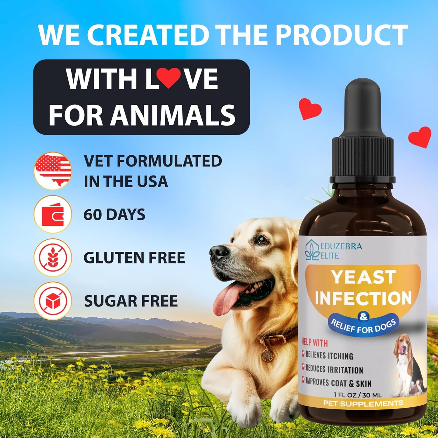 EDUZEBRA Dog Yeast Infection Treatment - Soothes Itching & Inflammation, Ear Infection Relief