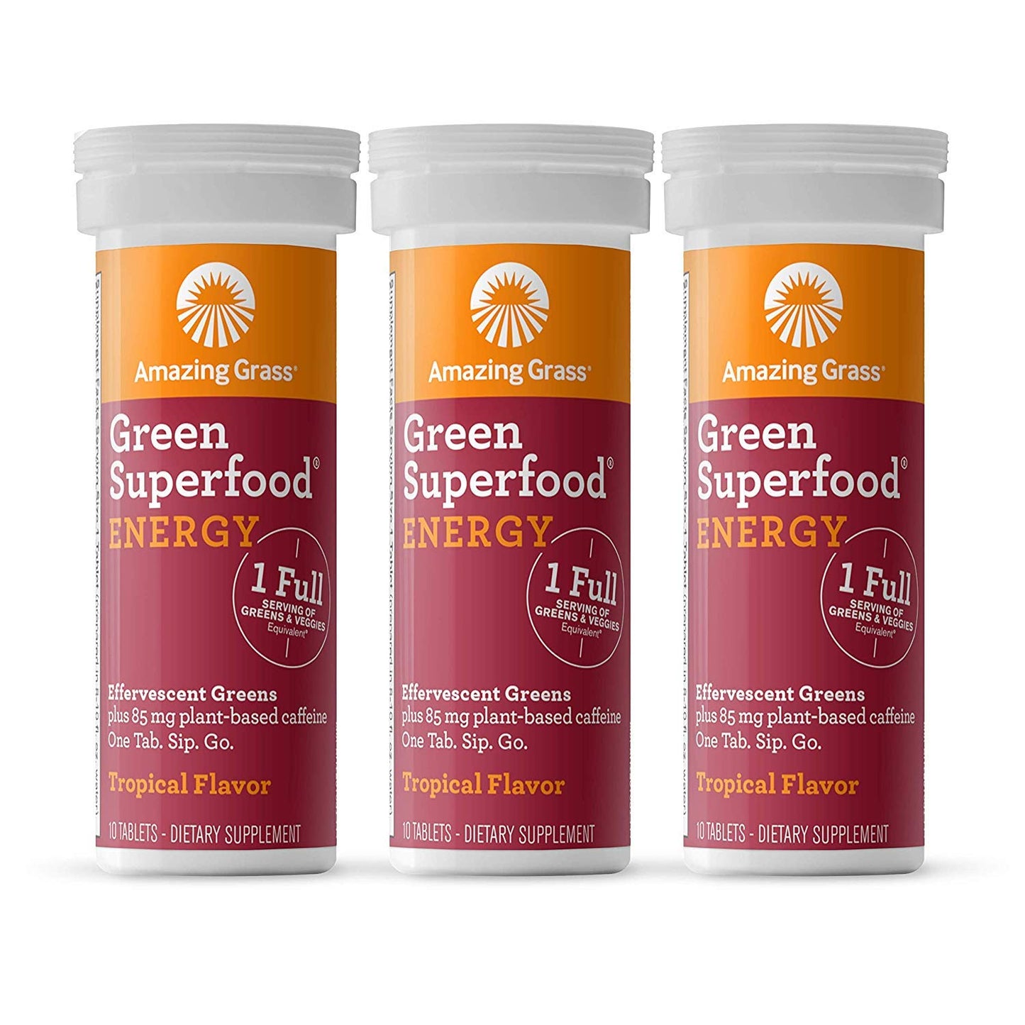 Effervescent Energy Tablets with Green Tea Caffeine & Antioxidants - 30 Tablets, Tropical Flavor - Nootropic Support