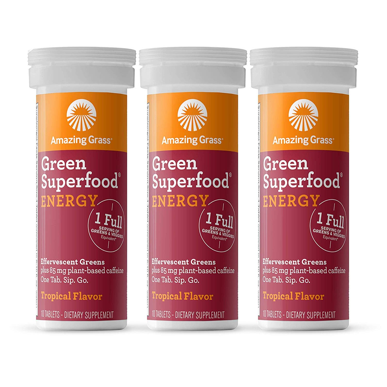 Effervescent Energy Tablets with Green Tea Caffeine & Antioxidants - 30 Tablets, Tropical Flavor - Nootropic Support