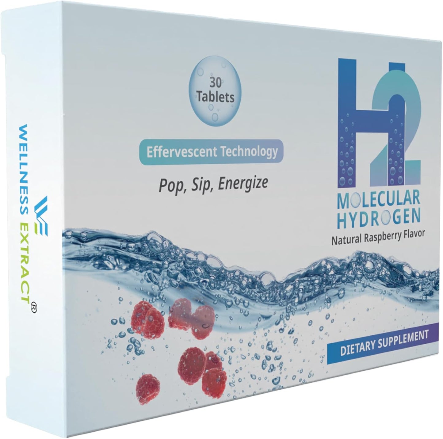 Effervescent Raspberry Wellness Tablets with H2 Molecular Hydrogen for Hydration, Energy, and Metabolism; 8 PPM - 30 Tablets